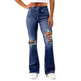 thumbnail image 3 of Women's Casual High Waisted Wide Leg Pants Elastic Waist Walking Pockets Jeans Denim Pant 100% | VerBelle,Dark Blue M, 3 of 6