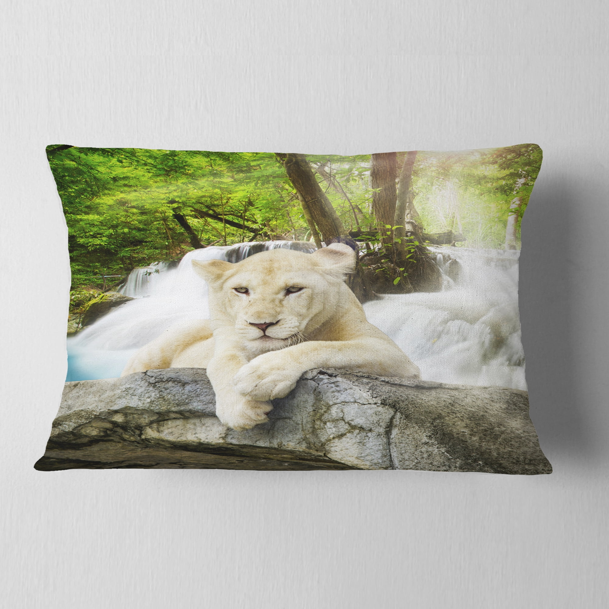 Designart White Lion - Animal Throw Pillow - 12x20