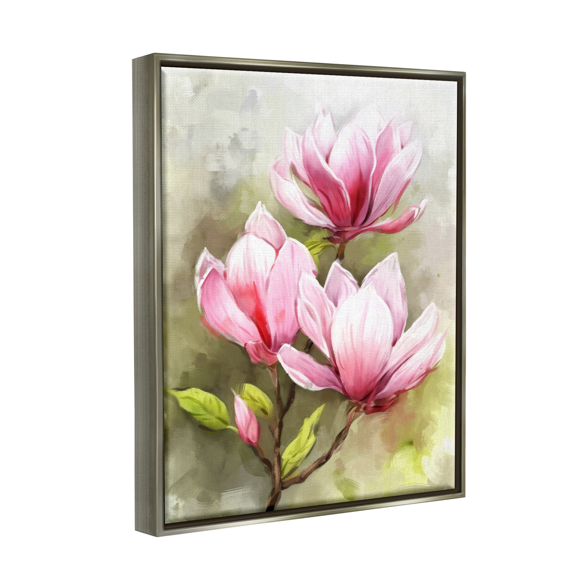 Stupell Industries Blooming Pink Lilies Botanical & Floral Painting Gray Floater Framed Art Print Wall Art, 17 x 21