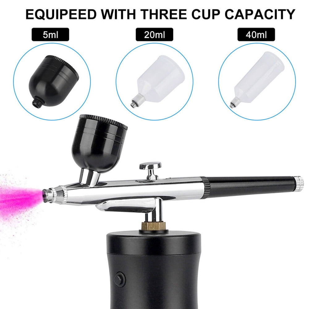 Portable Cordless Airbrush Kit with Mini Air Compressor Rechargeable Spray Gun for Nail Art Makeup Tattoo Cake Decorating Painting Hobby Crafts Dual Action Air Brush Set USB Charging Cleaning Tool
