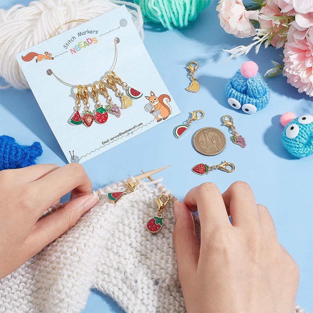 24-Piece Fruit Stitch Markers For Knitting & Crochet - Lobster Claw Clasps, Assorted Fruit Charms