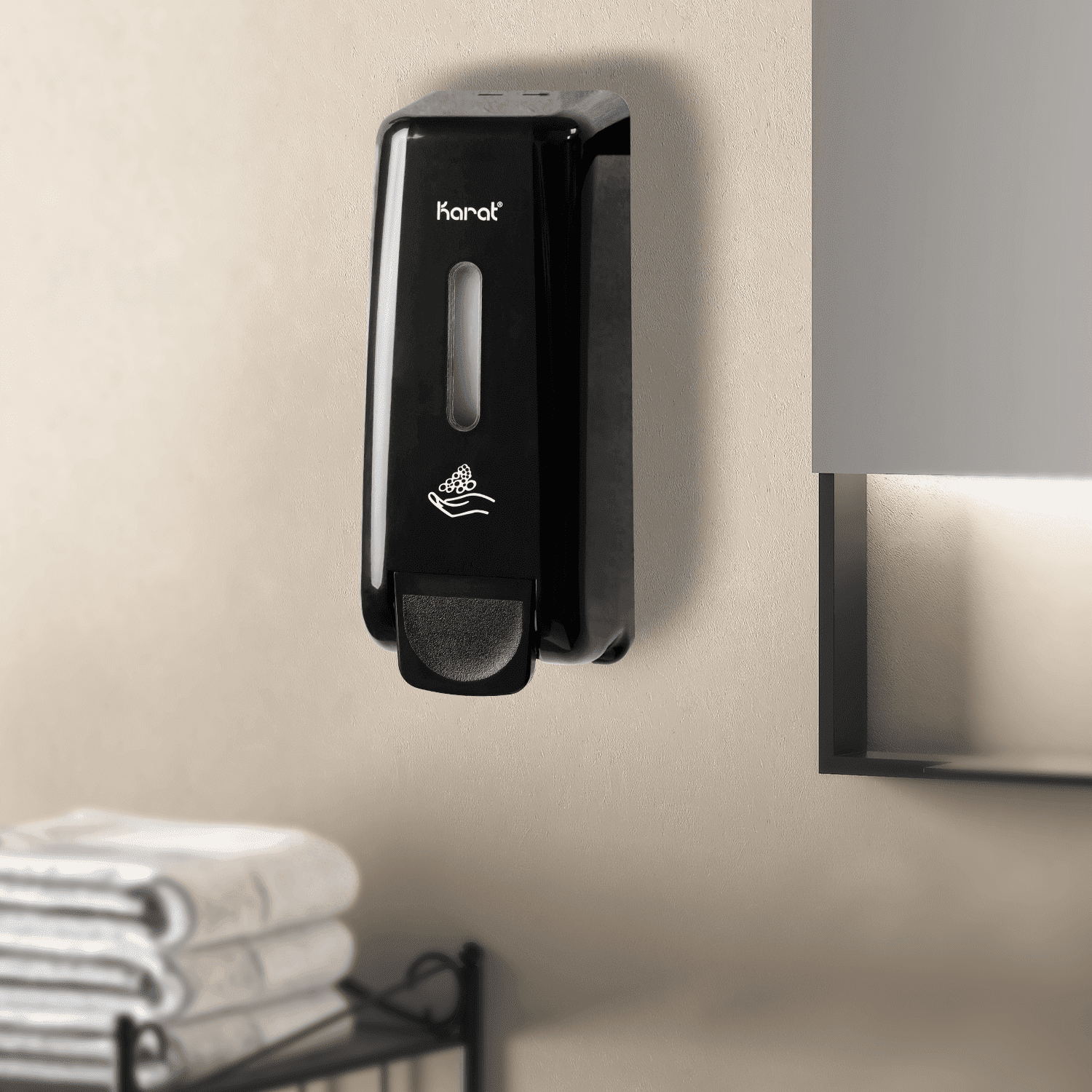 Karat 13.5oz Foaming Hand Soap Dispenser, Stand/Wall Mount, Black - 1 unit