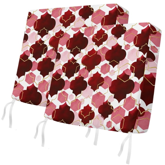 Outdoor Patio Cushion Covers 2 Pack Red Moroccan Chair Pads Slipcovers with Ties & Zipper Waterproof Seat Cover Set Gradient Modern Geometric Seat Cushion Covers for Outdoor Couch Sofa 20x18 Inch