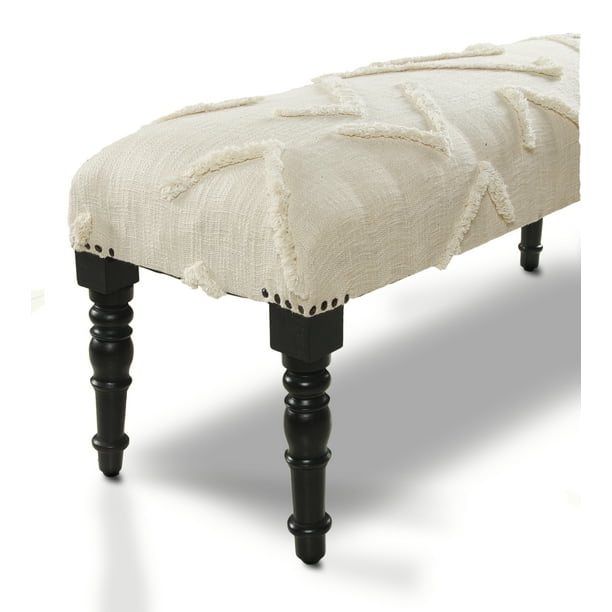 LR Home Abstract Solid Color Cream Over Tufted Cream Indoor Bench