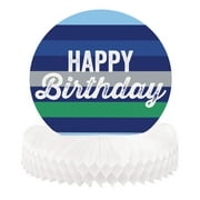 Way to Celebrate! Green & Blue Stripes Birthday Centerpiece, 6in