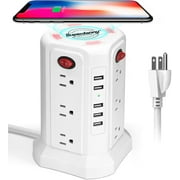 SUPERDANNY Wireless Surge Protector power strip Tower Charger with 12 Outlets 5 USB Ports White,6ft Cord