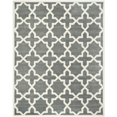SAFAVIEH Chatham Giovanni Geometric Wool Area Rug, Dark Grey/Ivory, 8'9" x 8'9" Square