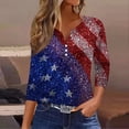 thumbnail image 2 of Women's Patriotic Star Print 250th Anniversary USA Shirt V-Neck Button 3/4 Sleeve T-Shirt, 2 of 6
