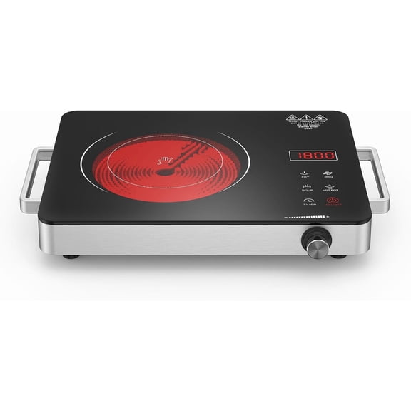 Electric Cooktop, Portable Electric Cooktop 1800W Single Burner Stove with LED Touch Screen, 8 Power & 8 Temperature Levels, Timer, 110V-120V Hot Plate for Home Camping