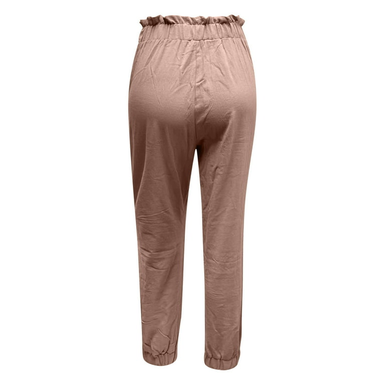 Aueoeo Baggy Pants, Cargo Joggers for Women Fashion Women Summer Casual  Loose Cotton and Linen Pocket Solid Trousers Pants 