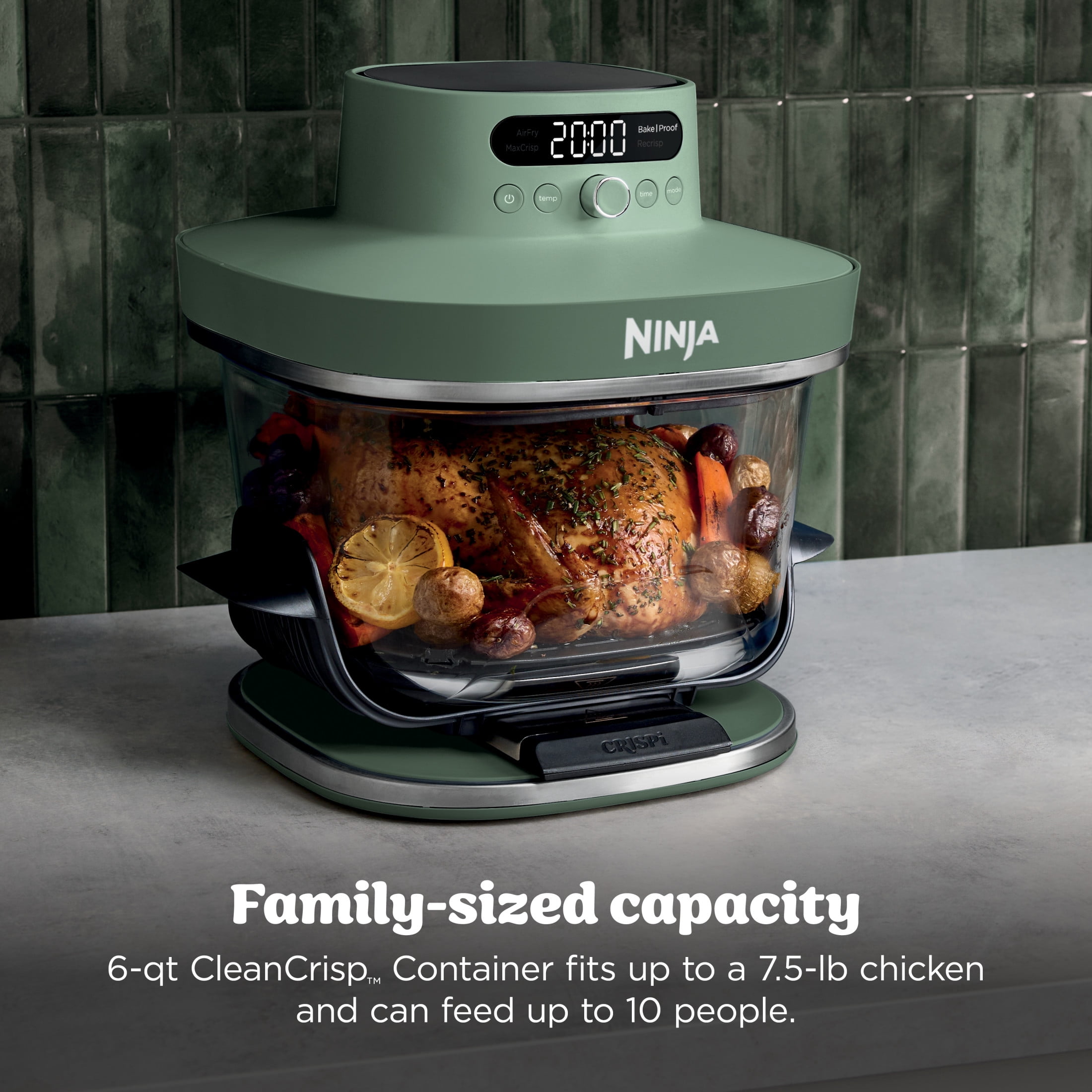Ninja Crispi Pro Glass Air Fryer 6-Qt, 4-in-1, Air Fry Bake Recrisp Dehydrate, Dishwasher Safe, AS100GN