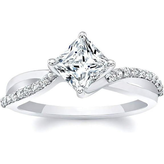 Dreamofdazzles Jewels 3.00 Ct Princess Cut White Diamond Engagement Wedding Promise Eternity Band Ring 14K White Gold Plated 925 Sterling Silver For Women's -6