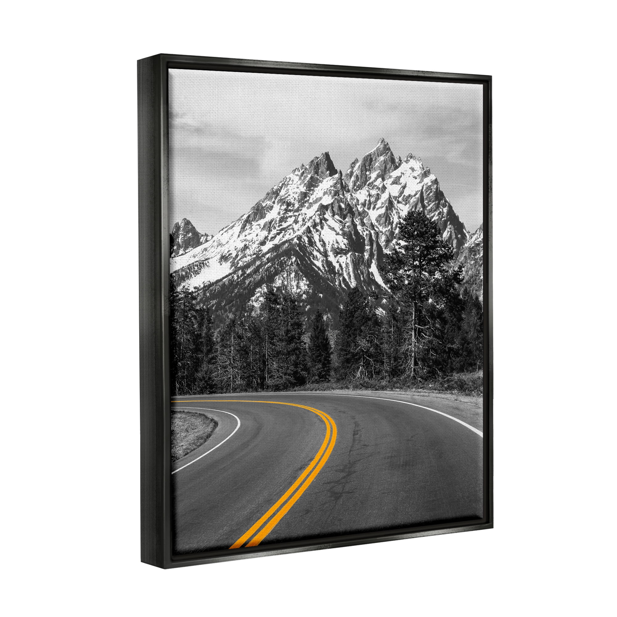Stupell Industries Mountain Highway Road Landscape Painting Black Floater Framed Canvas Art Print Wall Art, 25 x 31