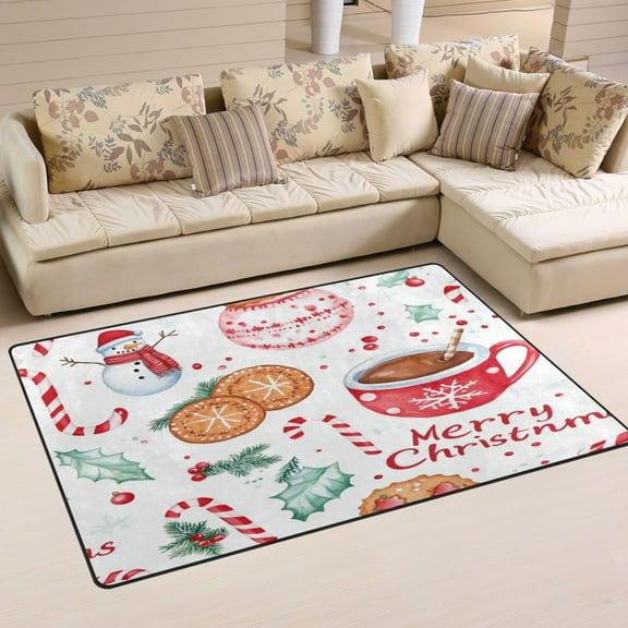 Non-Slip Area Rug 31"x20" Indoor Washable Floor Mats Carpet Printed for Living Room, Bedroom, Home Decor Watercolor Christmas Icon Pattern