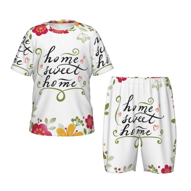 Fotbe Home Sweet Home Floral Pijama Estampada de 2 Piezas para Niños – Ropa de Dormir de Manga Corta Cómoda para Niños y Niñas, Camiseta y Shorts de Algodón-3X-Large