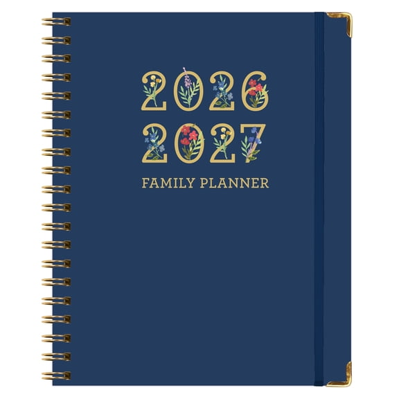 2026-2027 Excello Brands 8.5" x 11" Academic Year Family Planner, Weekly/Monthly, 14 Month, Navy Gold Numbers