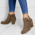 thumbnail image 5 of Suede Fall Boots for Women 2025 Stacked Heeled Booties Round Toe Zipper Heels Casual Ankle Boots, 5 of 5