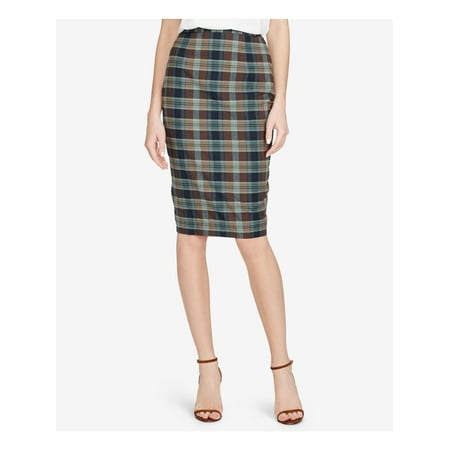 RALPH LAUREN Womens Brown Slitted Plaid Knee Length Pencil Skirt Size: 12