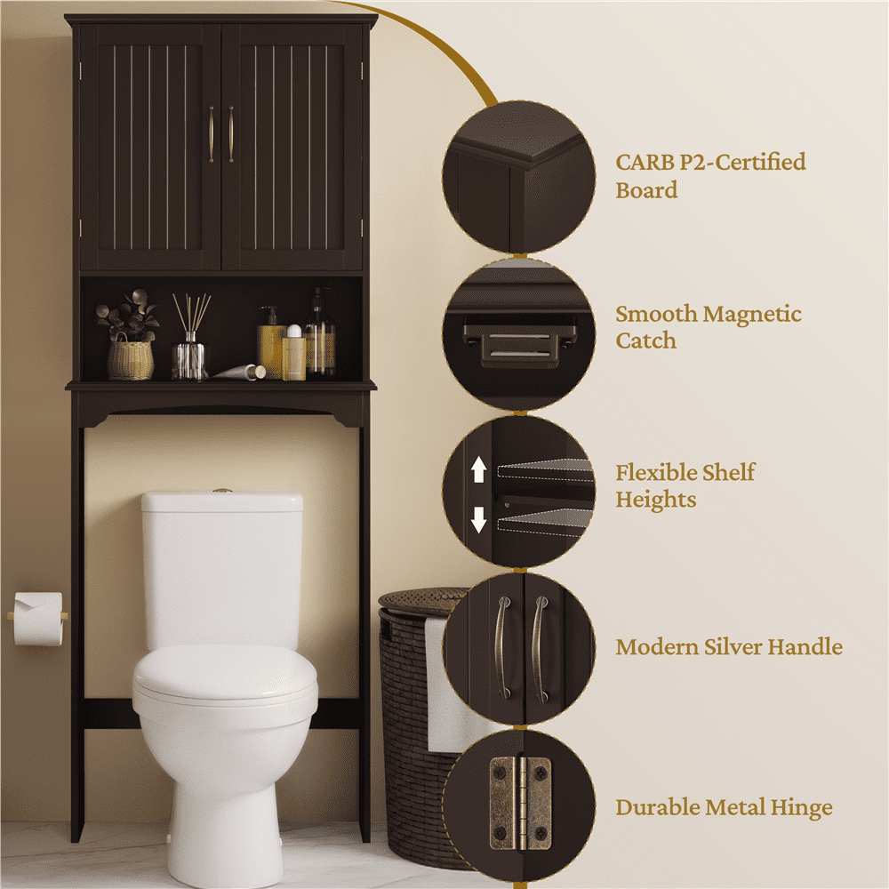 Renwick Above Toilet Bathroo Cabinet Free Standing Toilet Organizer with Adjustable Shelf, Espresso