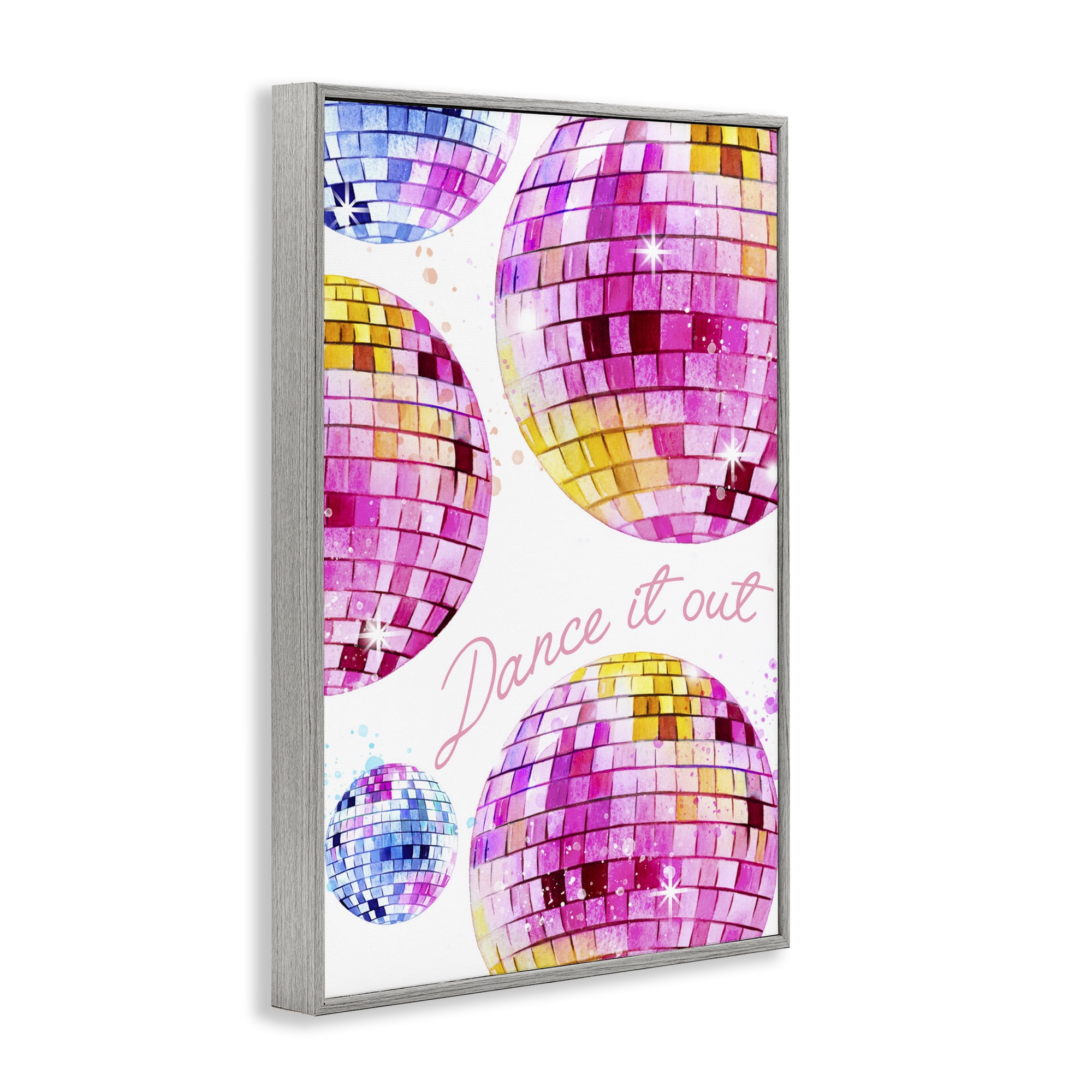 Stupell Industries Dance It Out Disco Balls Typography Painting Gray Framed Art Print Wall Art, 12 x 18