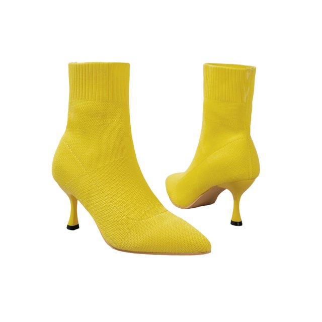 Innerwin Bottines pour Femmes à Talon Haut, Talon Aiguille, Chaussures d'Hiver à Enfiler, Bout Pointu, Formel, Jaune 7.5