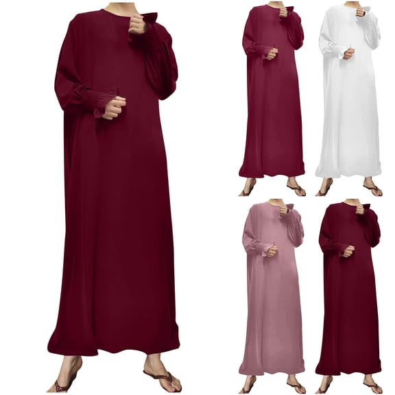 Swuxness Women Long Sleeve Formal Dresses, Women Maxi Evening Gown, Women's Solid Loose Elegant Round Neck Muslim Long Formal Evening Gown Dress White, XXL