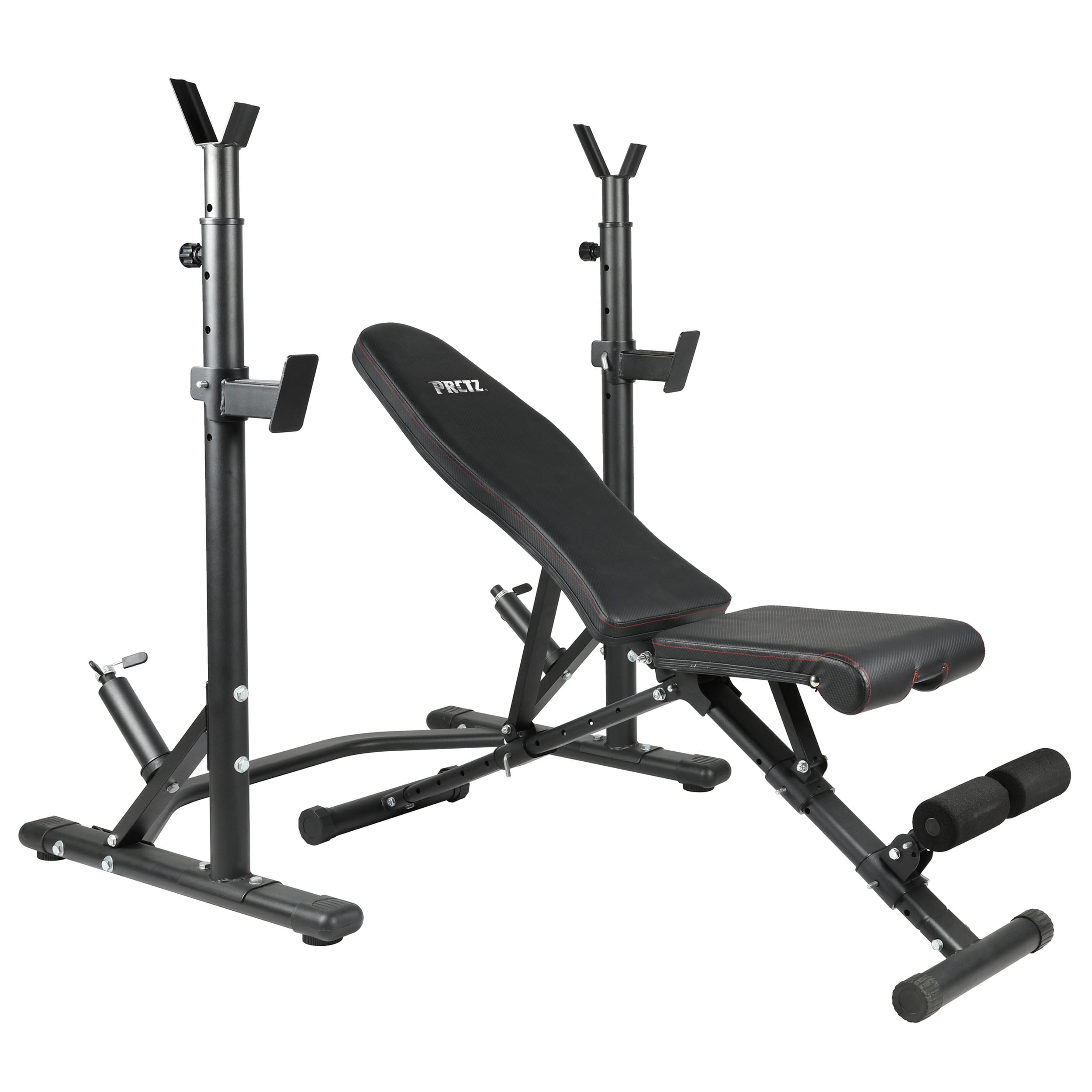 PRCTZ SP2 Homegym Bundle, Includes Two-Piece Olympic Weight Bench with Squat Rack, 7ft Olympic Barbell, 45lb Rubber Bumper Plates Set, 40lb cast-ron Adjustable Dumbbell