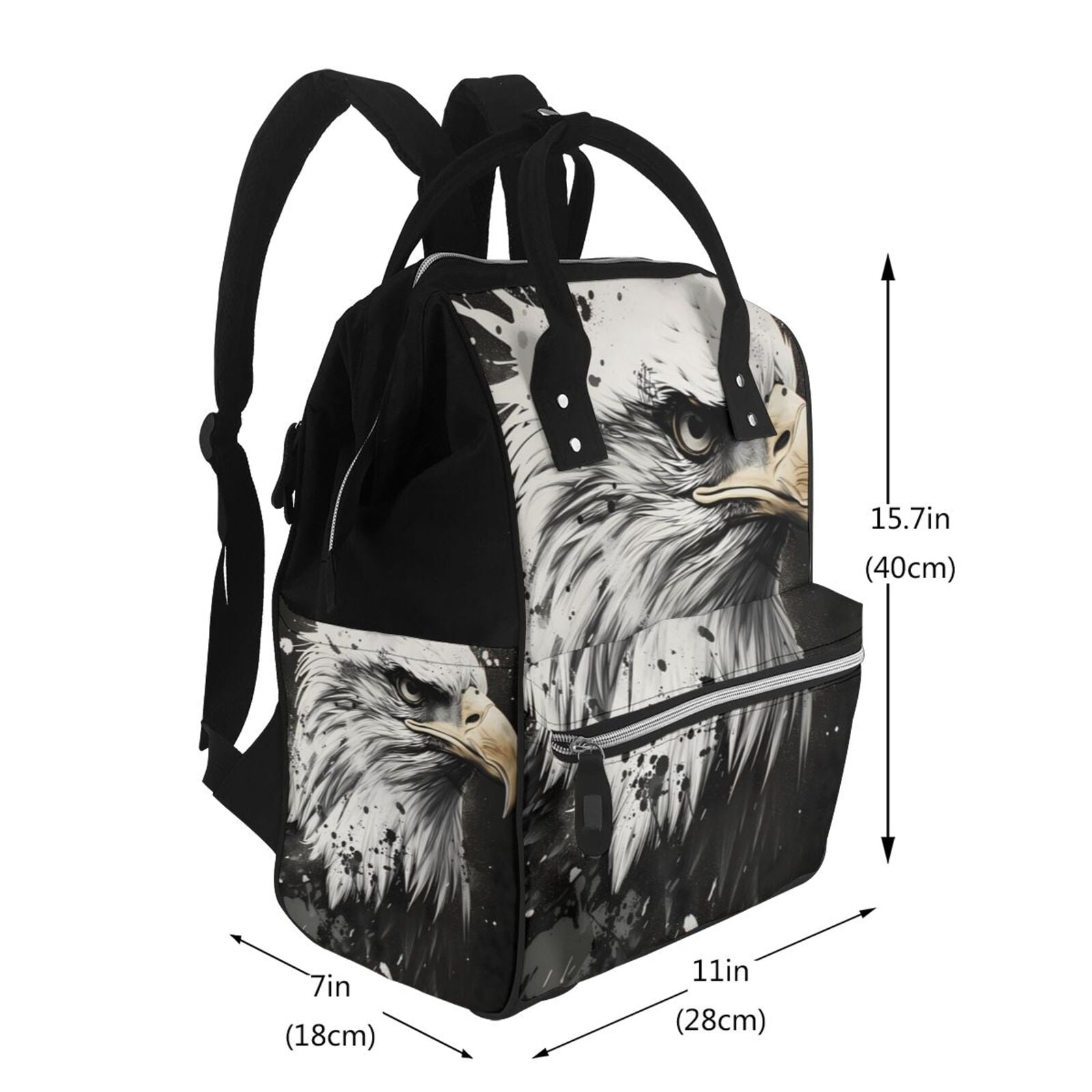 Fuzoiu Ink Style Bald Eagle Print Diaper Bag Backpack,Baby Essentials Travel Tote,Multi function Waterproof Diaper Bag, Travel Essentials Baby Bag - Unisex