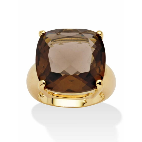 PalmBeach Jewelry 14.25 TCW Cushion Princess-Cut Genuine Smoky Quartz Yellow Gold-Plated Multi-Faceted Ring