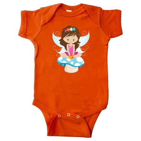 

Inktastic Cute Fairy Brown Hair Fairy Sitting On Mushroom Gift Baby Girl Bodysuit