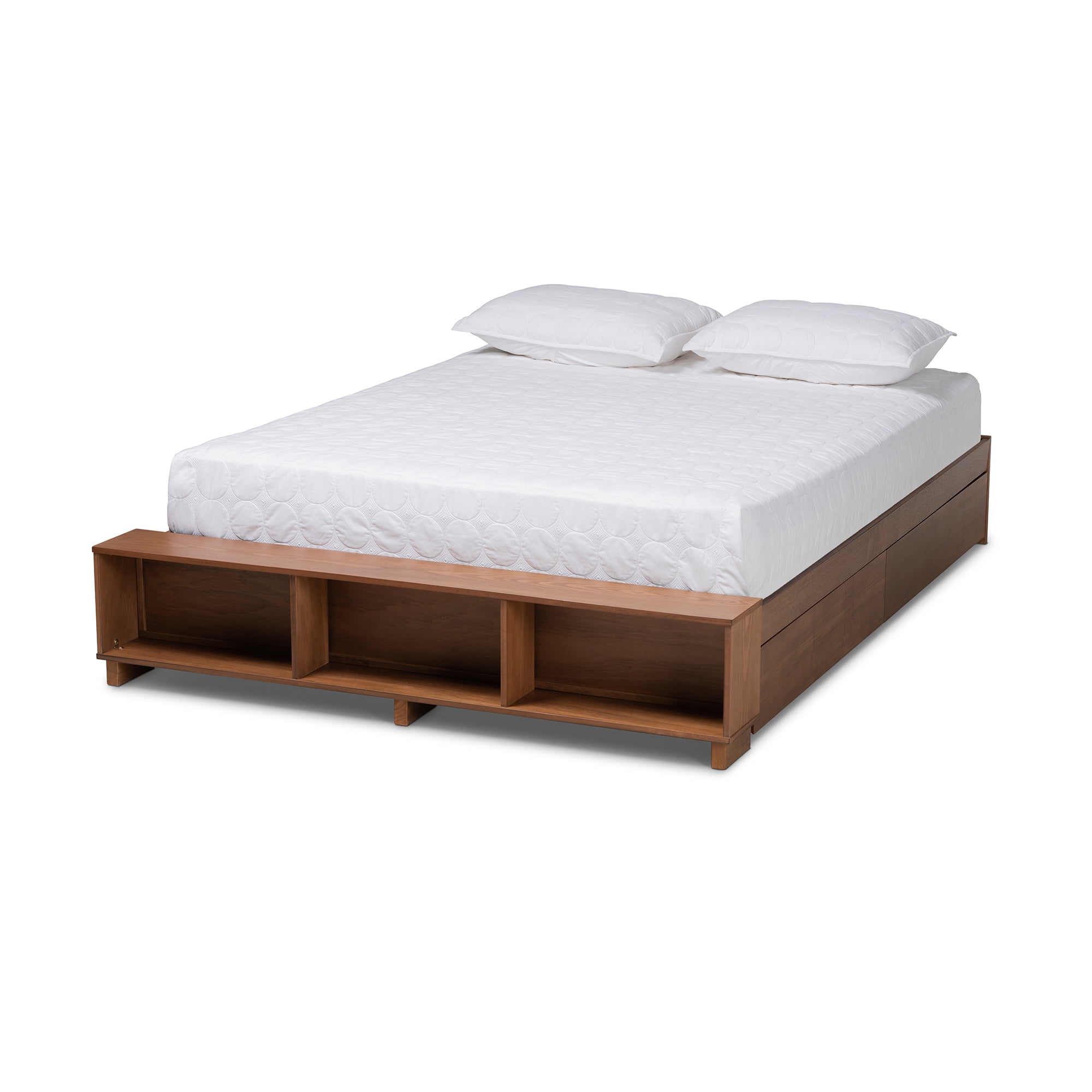 Baxton Studio Arthur Queen Size Modern Platform Bed with Shelves and Drawers, Ash Walnut Brown