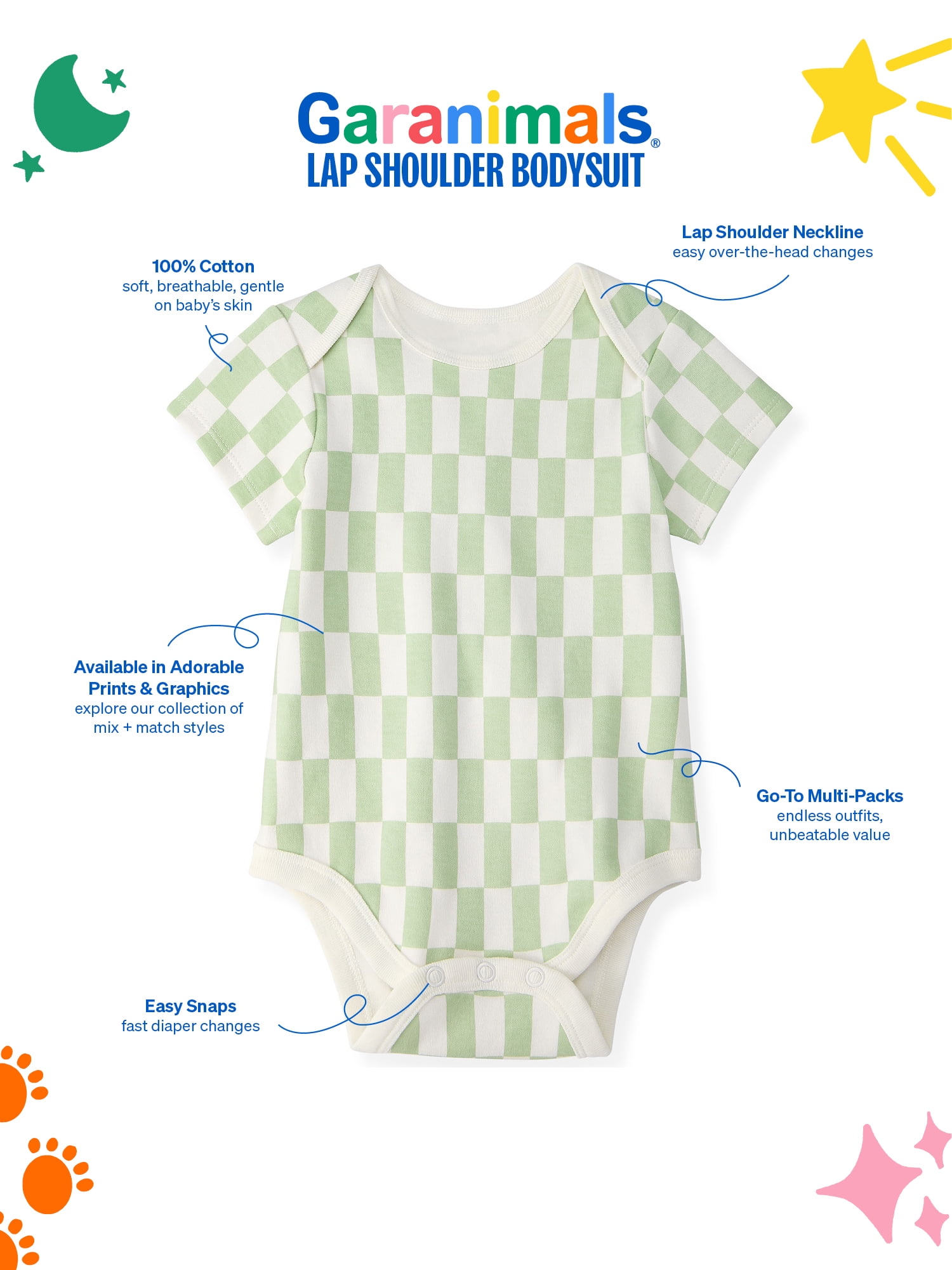 Garanimals Newborn & Baby Boy Cotton Lap-Shoulder Short-Sleeve Bodysuits, 4-Pack, Sizes 0–24M