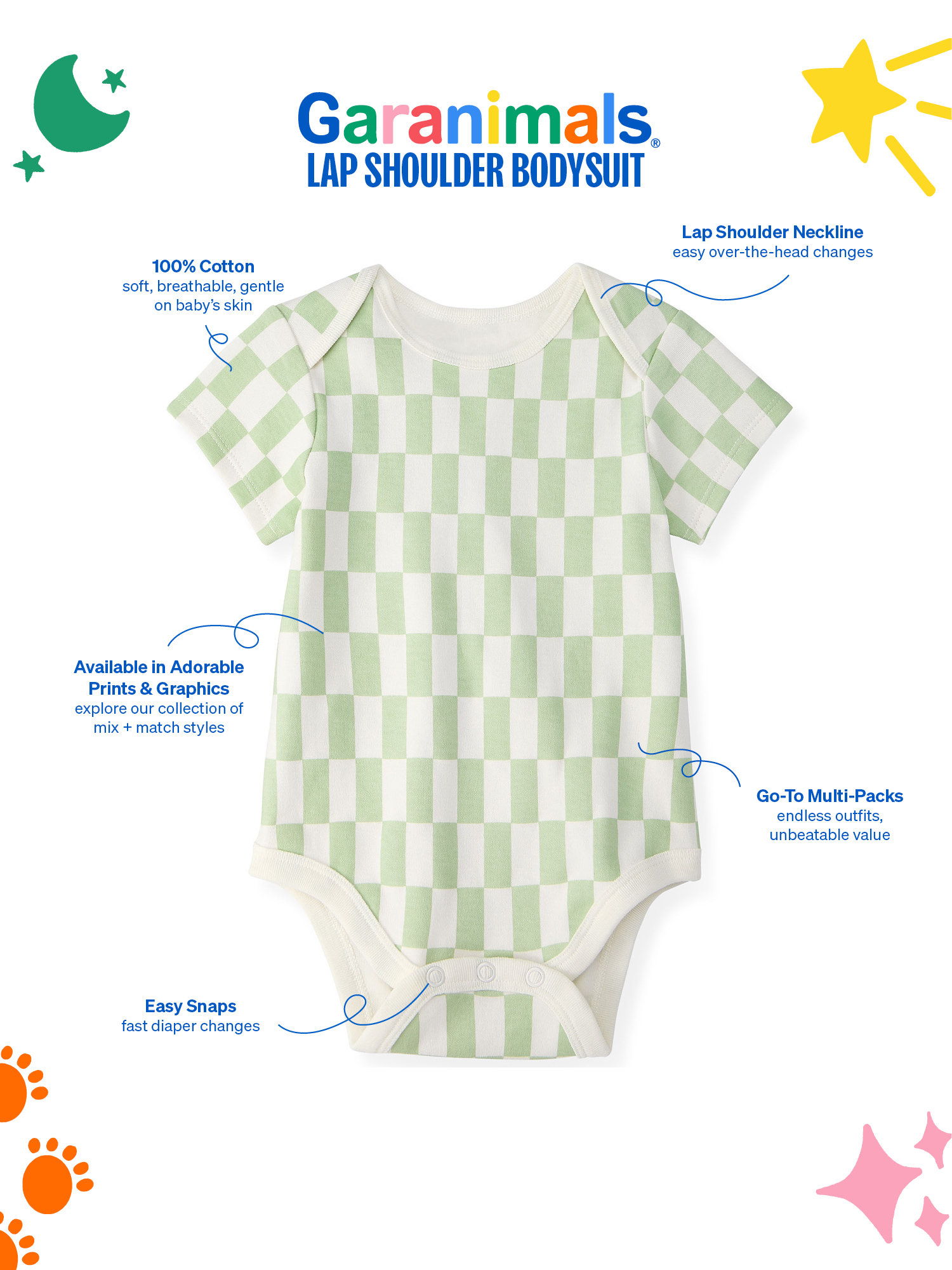 Garanimals 100% Cotton Short Sleeve Bodysuits, 4-Pack photo 7