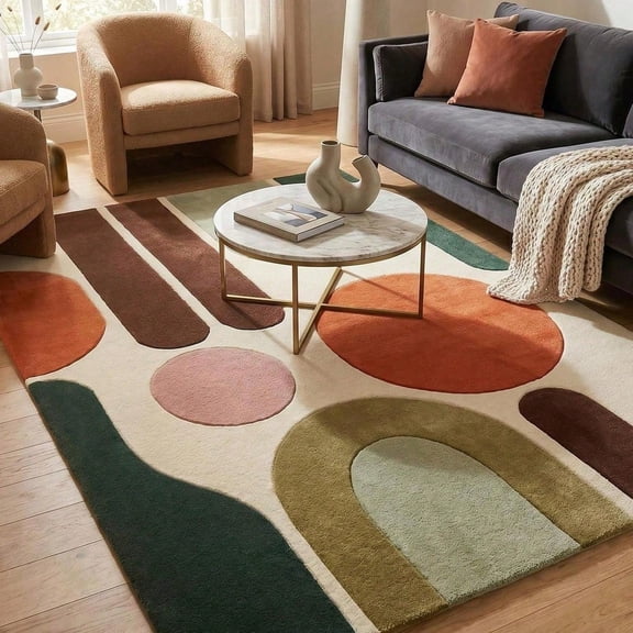 [Room Decor Rug]Carpet Abstract Geometric Area Rug, Modern Living Room Carpet, Mid Century Floor