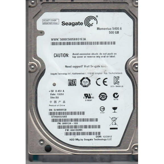 ST9500325AS, S2W, SU, PN 9HH134-189, FW 0001SDM1, Seagate 500GB SATA 2.5 Hard Drive
