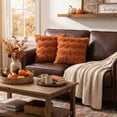 thumbnail image 4 of Sm:)e Pumpkin Plush Faux Fur Jacquard Fall Throw Pillow Cover 20x20 Inch, Set of 2, Silky Soft Seasonal Cushion Case for Sofa Couch Caramel, 4 of 7