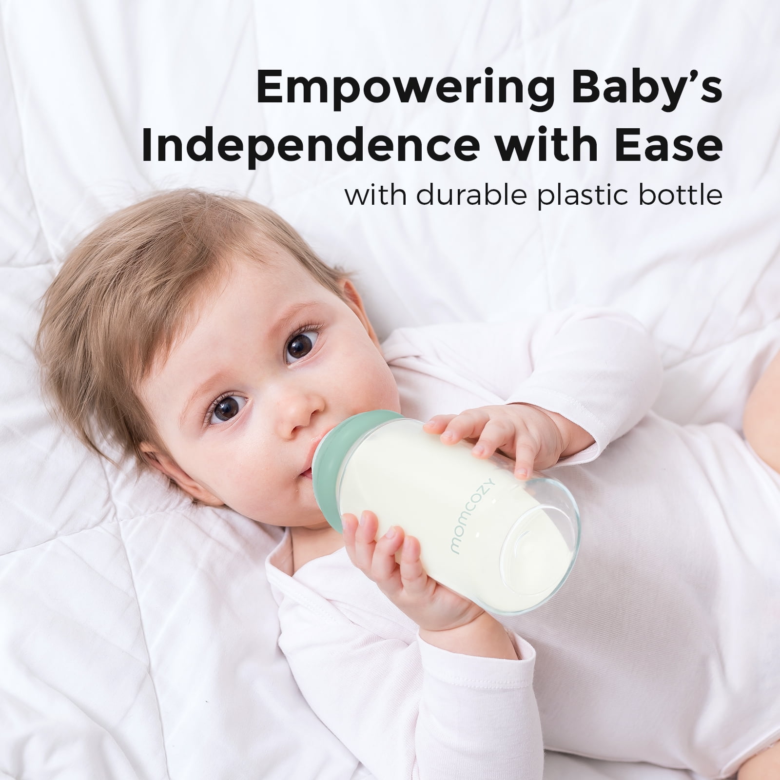 Momcozy Natural Baby Bottle, 11oz Wide-Neck Breast Milk Container, BPA-Free Plastic, Compatible with Momcozy Breast Milk Cooler