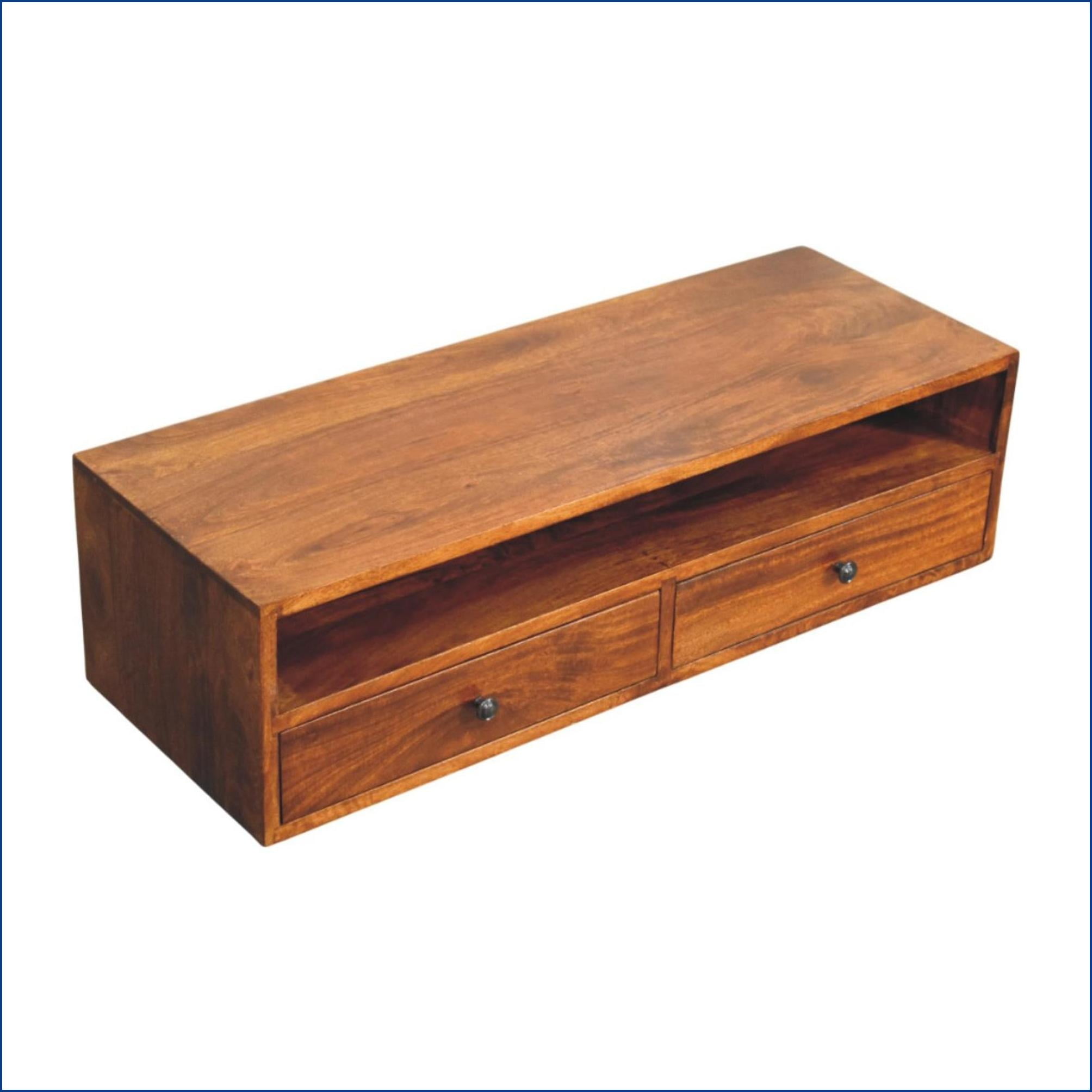 Modern Chestnut Solid Mango Wood 2-Drawer Wall-Mounted Media Unit | Solid Wood | TV Furniture 39 inches or less