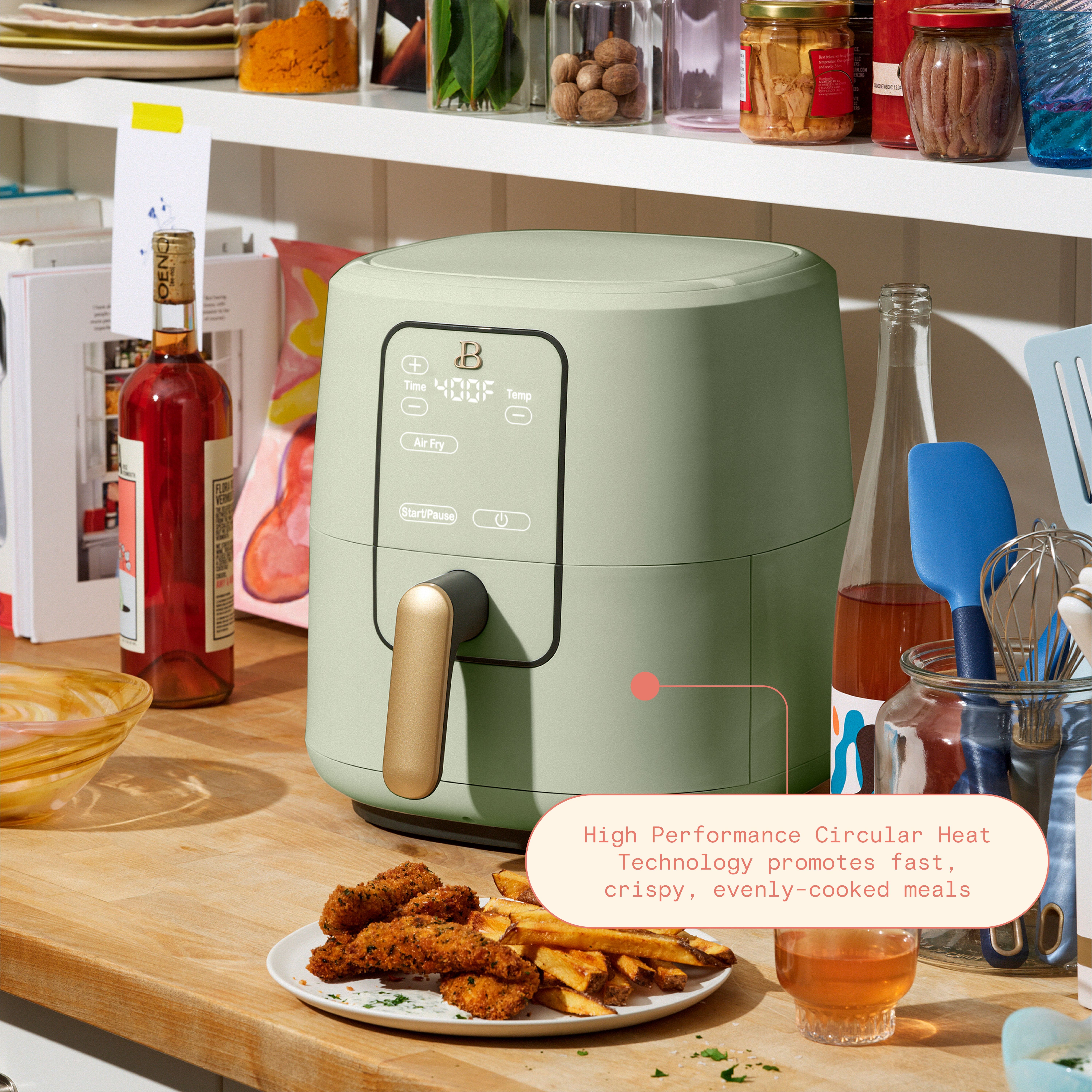 Beautiful 6 Qt Air Fryer with TurboCrisp Technology and Touch-Activated Display, Sage Green by Drew Barrymore - image 4 of 11