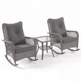 thumbnail image 3 of UDPATIO Outdoor PE Wicker Rocking Chair Set, 3 Piece Patio Set with Side Table, Outdoor Furniture Set for Backyard, Porch, Balcony, Poolside, Grey, 3 of 9