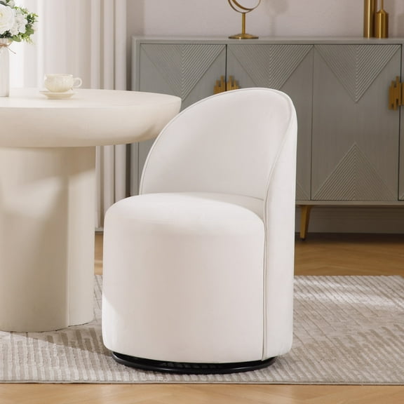 Guyou 360° Swivel Barrel Dining Chair Set of 1, Mid-Century Modern Upholstered Barrel Accent Chair, Velvet Round Vanity Chair for Dining Room Living Room Bedroom, White