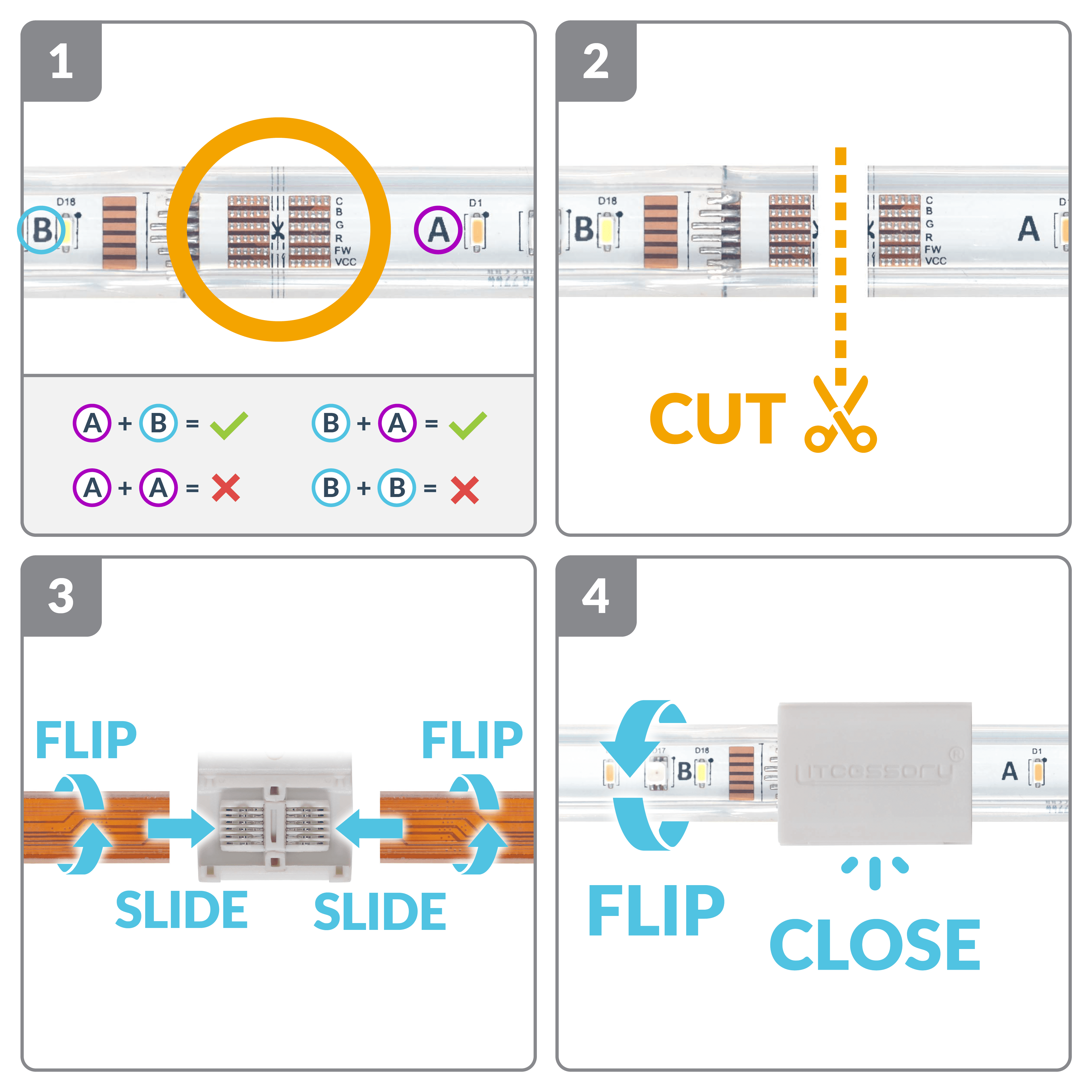 4 Pk Details about   Litcessory Cut-End to  6-Pin Snap Connector for Philips Hue Lightstrip 