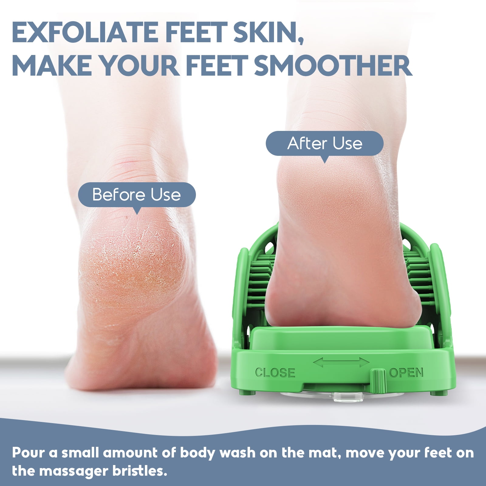 Aukfa Shower Foot Scrubber, Non-Slip Foot Washer Care for Exfoliating Cleaning, Green, 1 Pcs