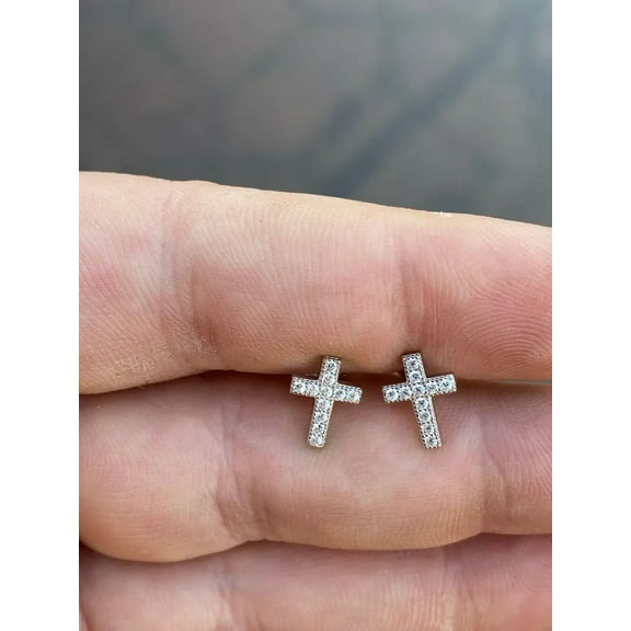 1Ct Round Cut Lab Created Diamond Women's Men's Cross Stud Earrings Real 925 Sterling Silver