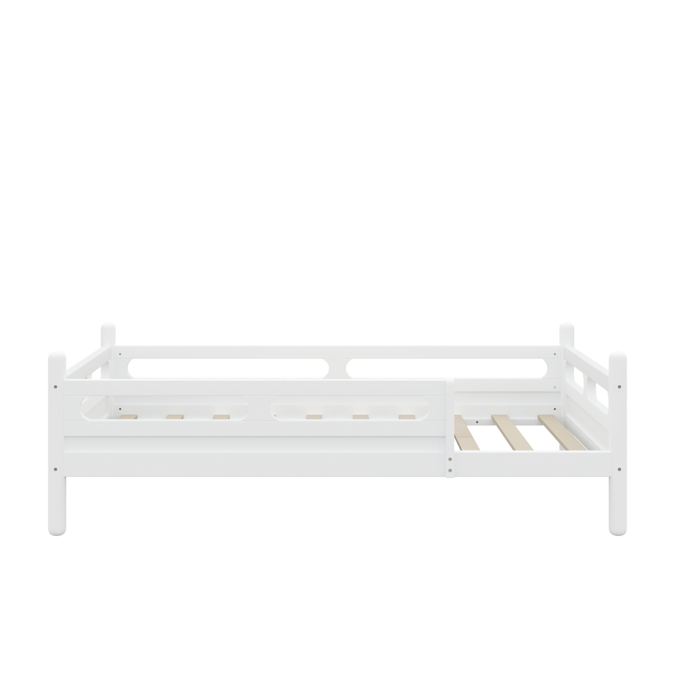 Noble House Twin Size Kids Bed Frame with Safety Rails, Low Profile Design & Slat Support, White