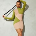 thumbnail image 2 of Pompotops Femmes Robe de Mode Manches Longues Col Haut Couleur Bloquant Robe Skinny, 2 of 9