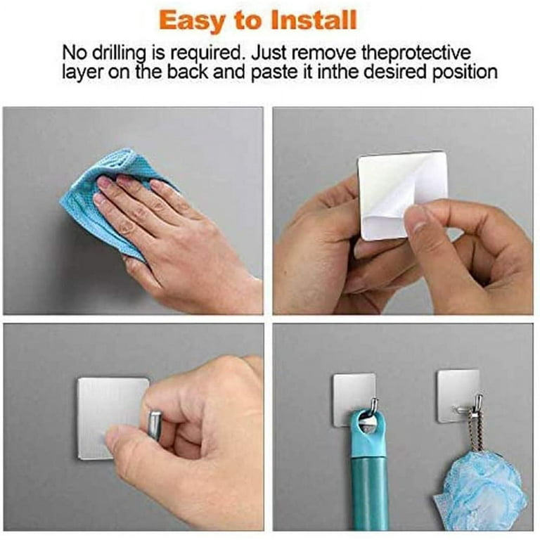 Adhesive Hooks 3M Heavy Duty Stick on Wall Door Cabinet Stainless Steel Towel Coat Clothes Hooks Self Adhesive Holders for Hanging Kitchen Bathroom