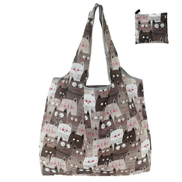4 Pcs Shopping Bags, Foldable Shopping Tote Bag For Easy Eco-friendly Bags Great For Grocery Shopping Farmer's Market Trips(grey Kitten) BBLVER