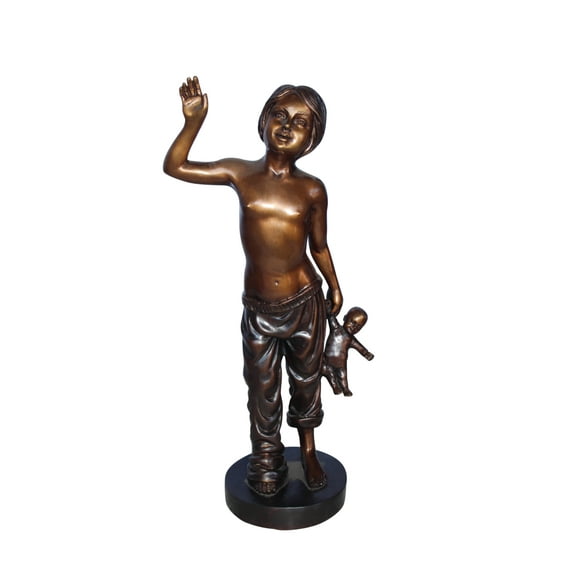Young shirtless sleep walking girl bronze statue -  Size: 8"L x 5"W x 16"H.