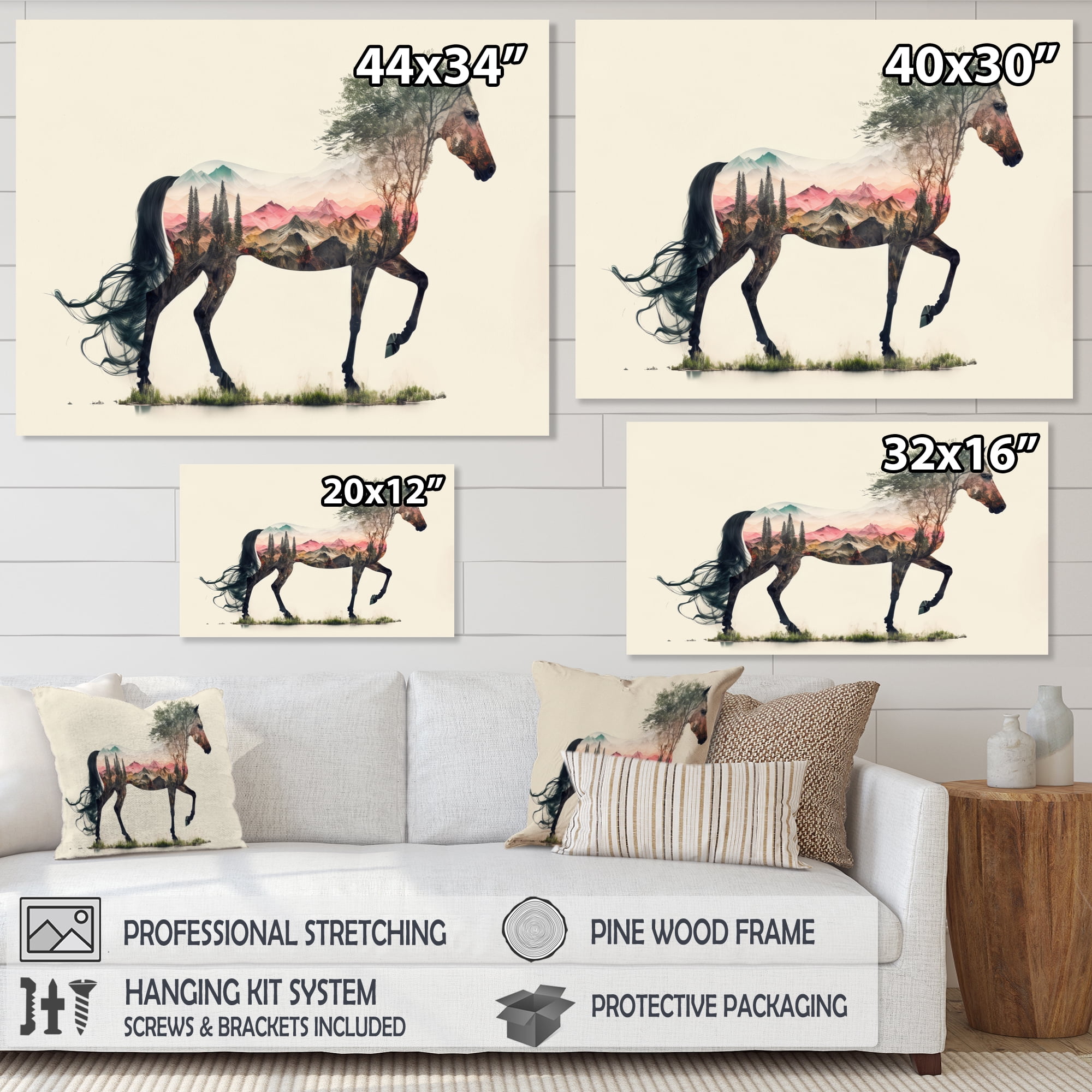 Designart Double Exposure Of A Horse With Nature Landscape I Canvas Wall Art